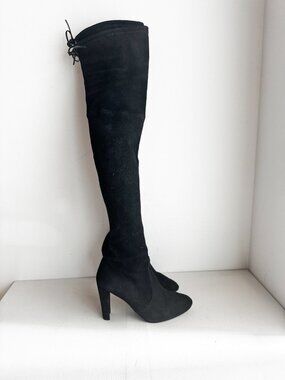 Stuart Weitzman Black Suede Sock Over the Knee Boots